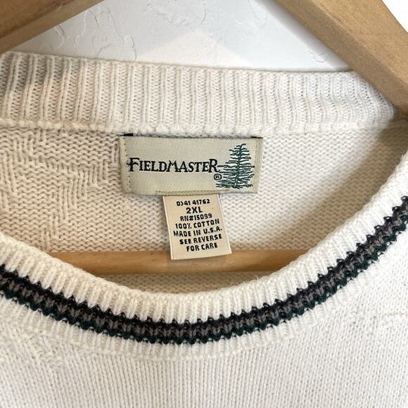 Firldmaster Embroidered Wolf Sweater Mens 2XL White Crew Neck - Picture 3 of 4